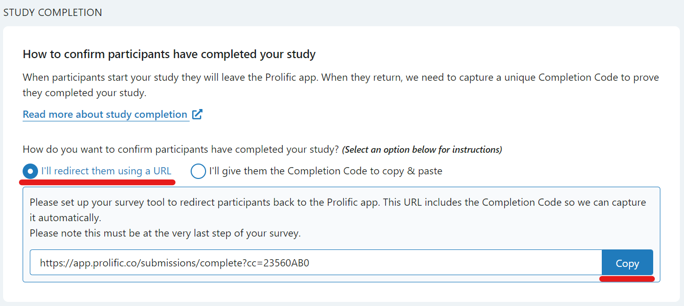 Prolific Completion URL